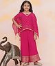 KID1 Georgette Half Batwing Sleeves Foil Leaves Printed Kaftan Top & Palazzo With Inner Tee Set - Rani Pink