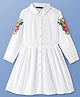 Pine Kids Cotton Woven Full Sleeves Shirt Dress with Floral Embroidery - White