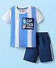 Babyhug Marvel Single Jersey Knit Half Sleeves Stripred T-Shirt & Shorts Set with Avengers Graphics - Light Blue & Navy Blue