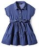 Pine Kids Cotton Woven Half Sleeves Solid Colour Tiered Frock With Belt - Blue