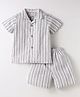 JASH KIDS Cotton Knit Half Sleeves Striped Co-Ord Shirt & Shorts Set - Blue
