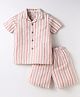 JASH KIDS Cotton Knit Half Sleeves Striped Co-Ord Shirt & Shorts Set - Red