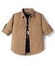 Pine Kids Cotton Woven Full Sleeves Shirt With Text Printed T-Shirt - Beige