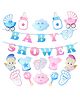 Birthday Popper Baby Shower Photo Booth Party Props (16 Pcs)  1 Baby Shower Banner, 14 Paper Cutouts, 1 Cake Topper for Mom-to-Be Maternity Photoshoot & Party Decorations