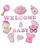 Birthday Popper Welcome Baby Girl Banner Decoration Kit, 9 Pcs, Pink Colour, Big Size Cutouts Cake Topper Welcome Girl Decoration Baby Shower Decoration Items