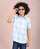 CRIMSOUNE CLUB 100% Cotton Half Sleeves Checked Shirt - Blue