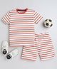 BABY NATION Cotton Half Sleeves Striped Coordinating Tee & Shorts Set - Red