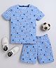 BABY NATION Cotton Half Sleeves Boats Printed Coordinating Tee & Shorts Set - Blue