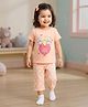 Babyhug Cotton Knit Half Sleeves Capri Night Suit With Kitten Print - Pink