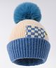 Babyhug Woollen Cap With Checks Design & Pom Pom Blue - Diameter 11 cm