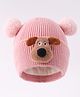 Babyhug Woollen Cap with Doggy & Bobble Applique Pink - Diameter 11 cm