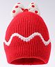 Babyhug Woollen Cap With Bow Applique Red & White - Diameter 10.5 cm