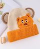 Babyhug Woollen Cap With Bear Face & Ear Applique  Orange - Diameter 12 cm