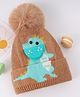 Babyhug Woollen Cap with Dino Design & Bobble Applique Brown & Light Blue - Diameter 10 cm