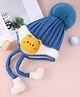 Babyhug Woollen Cap  With Cord & Bunny Applique Navy Blue - Diameter 11 cm