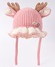 Babyhug Woollen Cap with Knot & Reindeer Ear Applique Pink - Diameter 12 cm