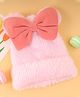 Babyhug Woollen Cap with Pom Pom & Bow Applique Pink - Diameter 11 cm