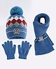 Babyhug Designed Woollen Cap Glove & Muffler Sets with Pom Pom Blue - Diameter 11 cm