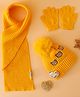 Babyhug Woollen Cap Mitten & Muffler Set with Teddy Embroidery & Applique Yellow - Diameter 12 cm