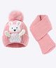 Babyhug Pom Pom Woollen Cap with Muffler & Bunny Applique Pink - Diameter 12.5 cm