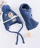Babyhug Wollen Cap & Muffler Set With Space Theme Design & Bear Applique Blue - Diameter 14 cm