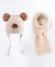 Babyhug Woollen Cap with Muffler & Ear Applique Beige - Diameter 11 cm
