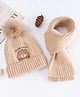 Babyhug Pom Pom Woollen Cap with Muffler & Bear Embroidery Light Brown - Diameter 11.5 cm