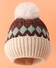 Babyhug Woollen Cap with Cable Knit Design & Pom Pom Brown - Diameter 11.5 cm