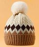 Babyhug Woollen Cap with Cable Knit Design & Pom Pom Light Brown - Diameter 13 cm