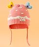 Babyhug Woollen Cap With Cord & Ear Applique Pink - Diameter 11 cm