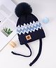 Babyhug Woollen Cap with Knot Design & Pom Pom Navy Blue - Diameter 10 cm