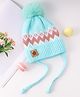 Babyhug Woollen Cap with Knot Design & Pom Pom Light Blue - Diameter 11 cm