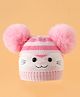 Babyhug Woollen Cap with Kitty Design & Pom Pom Applique Pink - Diameter 12 cm