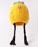 Babyhug Woolen Cap with Bow  & Braids Floral Applique Yellow - Diameter 14 cm