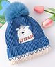 Babyhug Woollen Cap with Pom Pom & Bear Embroidery Blue - Diameter 11 cm