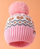 Babyhug Woolen Cap with Pom Pom & Bear Design Pink - Diameter 15 cm