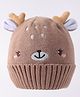 Babyhug Woollen Cap with Deer Ear Applique & Embroidery Tan - Diameter 14 cm