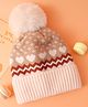 Babyhug Woollen Cap With Hearts Design Khaki - Diameter  14 cm