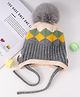 Babyhug Woollen Cap With Knot & Checks Design Grey - Diameter 11 cm