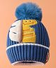 Babyhug Woolen Cap with Pom Pom & Dino Applique Blue - Diameter 11.5 cm