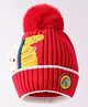 Babyhug Woolen Cap with Pom Pom & Dino Applique Red - Diameter 11.5 cm