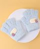 Babyhug Solid Coloured Fur Gloves With Floral Applique - Light Blue