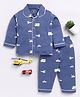 Clt.s Cotton Knitted Full Sleeves Helicopter Printed Coordinating Night Suit Set - Blue