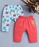 BUMZEE Cotton Pack Of 2 Beach Theme & Fun Day Text Printed Diaper Leggings - Sky Blue & Coral