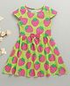 BUMZEE Cotton Cap Sleeves Strawberries Printed Bow Applique Detailed Dress - Green
