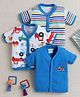 BUMZEE Cotton Pack Of 3 Half Sleeves Striped & Vehicles Printed Jhablas - Blue & White