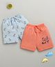 BUMZEE Cotton Pack Of 2 Teddy Bear & Go Surf Text Printed Shorts - Coral & Sky Blue