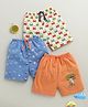 BUMZEE Cotton Pack Of 3 Car & Dog Printed Shorts - Orange & Blue