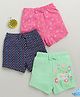 BUMZEE Cotton Pack Of 3 Polka Dots & Floral Printed Bow Applique Detailed Shorts - Navy Blue & Pink