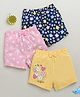 BUMZEE Cotton Pack Of 3 Star Fish & Floral Printed Bow Applique Detailed Shorts - Navy Blue & Pink